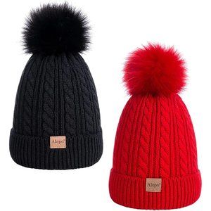 Kids Winter Beanie Children's Warm Fleece Lined Knit Thick Ski Cap with Pom